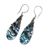 Shell & Silver Earrings - Three Hearts - Abalone - 3g - Click Image to Close
